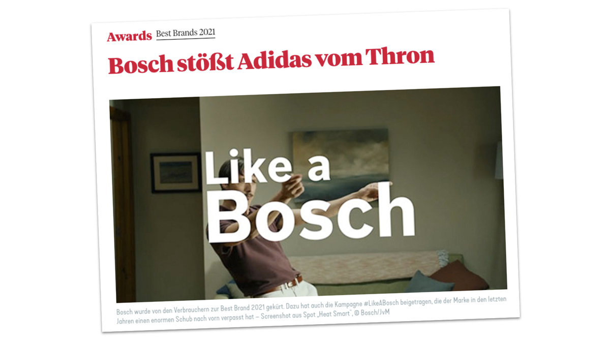 Bosch Best Brand 2021 vor Adidas