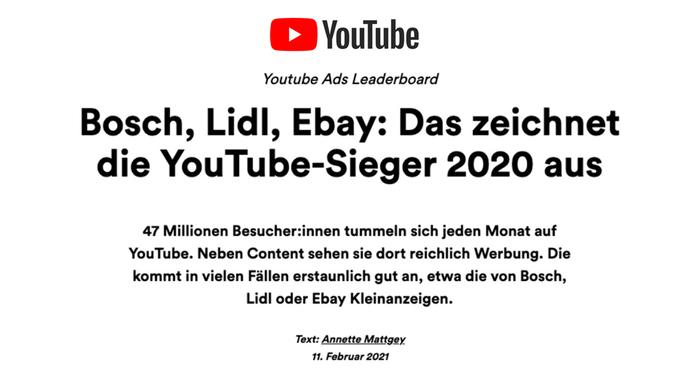 YouTube Ads Leaderboard youtube marketing success story Bosch BSH
