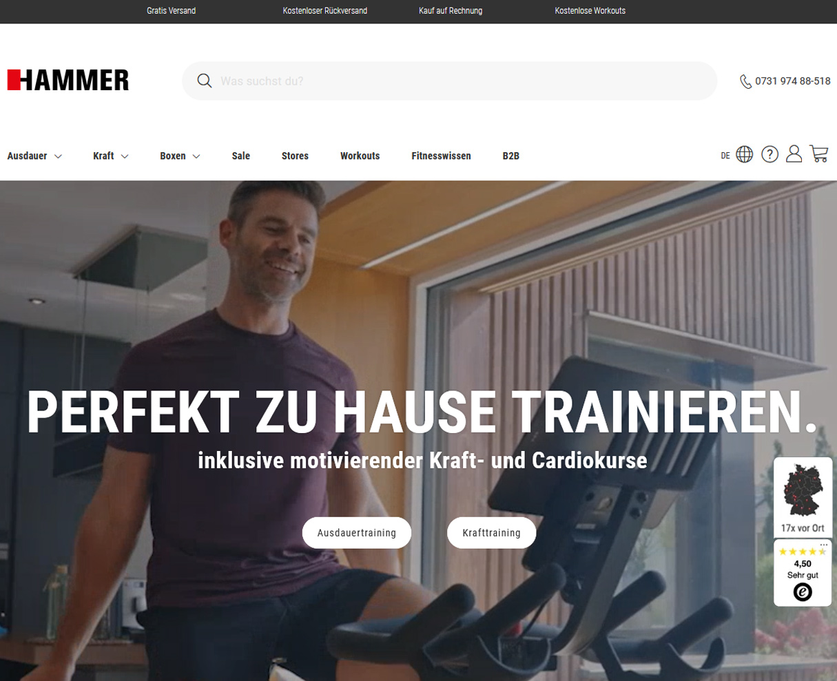 Hammer Fitnessgeräte – D2C Adobe Commerce Cloud Replatforming