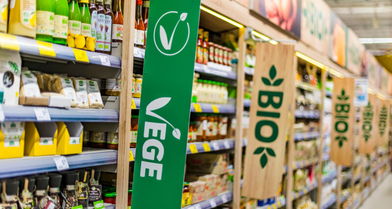Bio food products in a supermarket