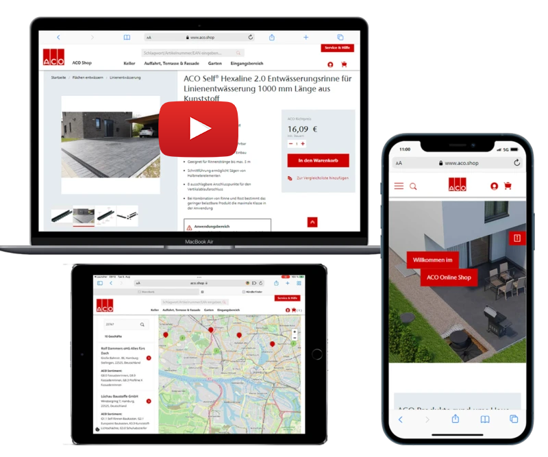 B2B Shop Referenz ACO Baubranche D2C Kundenportal Self Service