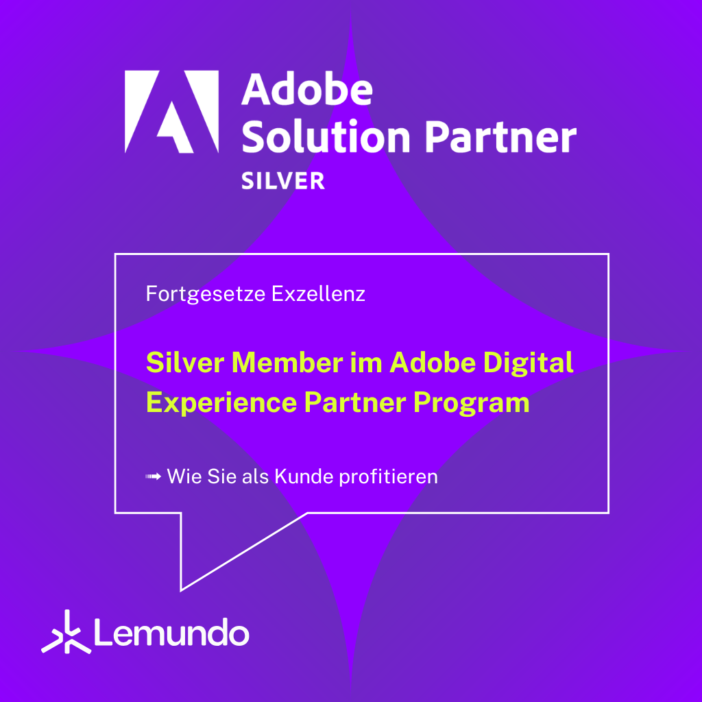 Artikelvorschaubild mit Adobe Solution Partner SILVER - Logo für das Adobe Digital Experience Partner Program