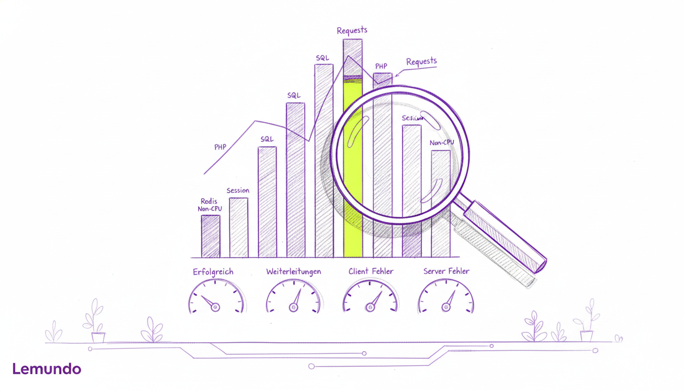 APM Maxcluster Dashboard: Stacked-Bar-Chart der Performance-Layer mit Lupe auf dem Engpass
